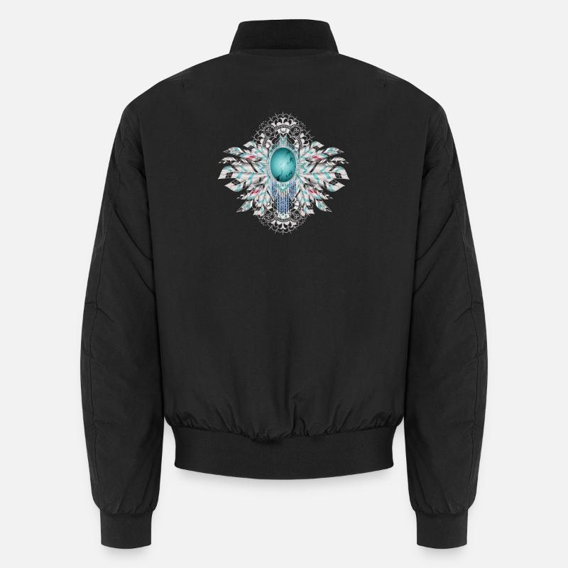 Artful bird feathers with turquoise in ethno style Unisex Bomber Jacket