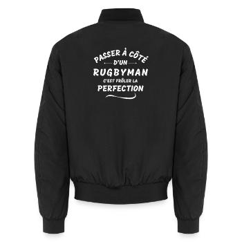 rugby, rugby sport, rugby humour - Bomber unisexe - noir - Dos - AI Model Male 185 light (185cm)