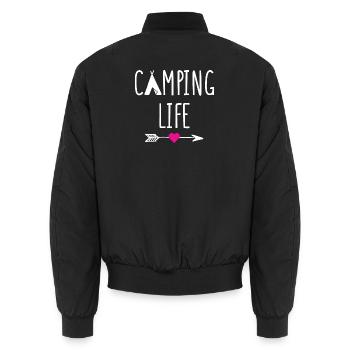 Campingleben - Unisex Bomberjacke - Schwarz - Hinten - AI Model Male 185 light (185cm)