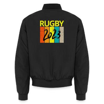 rugby, rugby sport, rugby fan, rugby 2023 - Unisex Bomber Jacket - black - Back - AI Model Male 185 light (185cm)