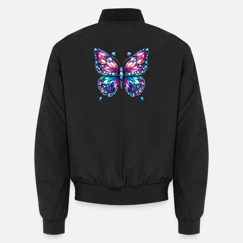 Butterfly, Diamond, Diamonds, Crystals, Crystal - Unisex Bomber Jacket - black