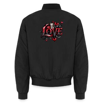 Whispers of the Heart: The Magic of Love and Kitten - Unisex Bomber Jacket - black - Back - AI Model Male 185 light (185cm)