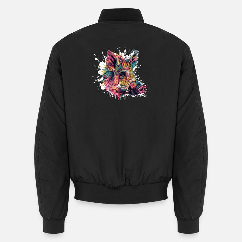 Color Explosion Wild Boar Portrait Unisex Bomber Jacket