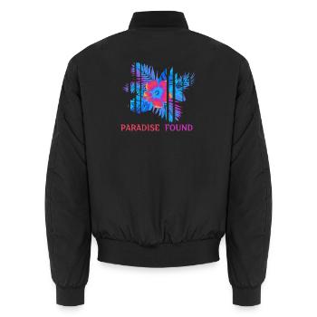 Hibiscus Neon Paradise Found - Unisex Bomber Jacket - black - Back - AI Model Male 185 light (185cm)