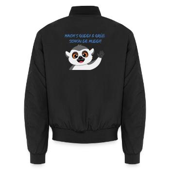 Lemur Grüßt Muddi Liebevoll - Unisex Bomberjacke - Schwarz - Hinten - AI Model Male 185 light (185cm)
