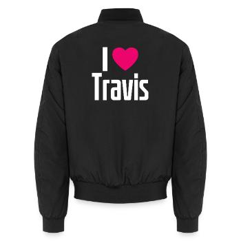 J’aime Travis Pink Heart J’aime Travis - Bomber unisexe - noir - Dos - AI Model Male 185 light (185cm)