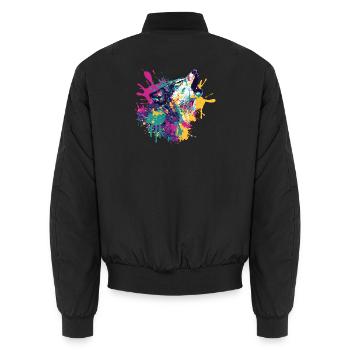 Wolf im Farbexplosion Stil - Unisex Bomberjacke - Schwarz - Hinten - AI Model Male 185 light (185cm)