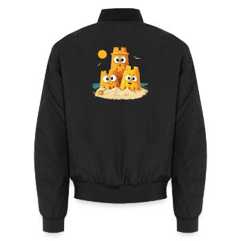 Strandburgen Trio mit Gesicht - Unisex Bomberjacke - Schwarz - Hinten - AI Model Male 185 light (185cm)