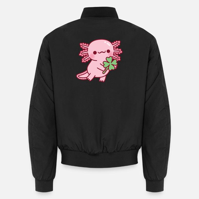 Cute Axolotl With Lucky Four Leaf Clover Unisex Bomber Jacket