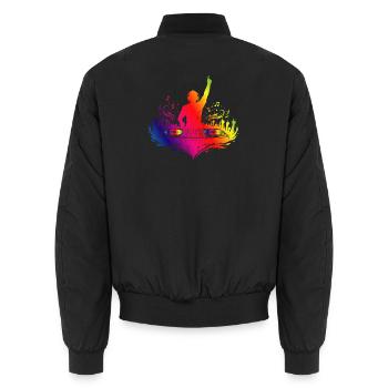DJ coloré avec platines et beats - Bomber unisexe - noir - Dos - AI Model Male 185 light (185cm)