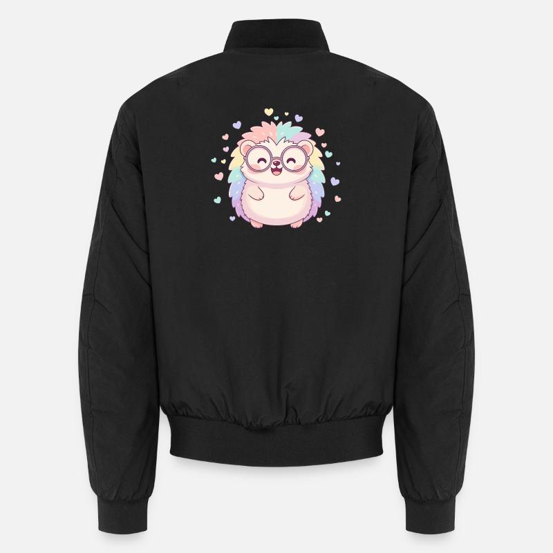 Pastell-Igel mit Brille und Herzen - Unisex Bomberjacke - Schwarz