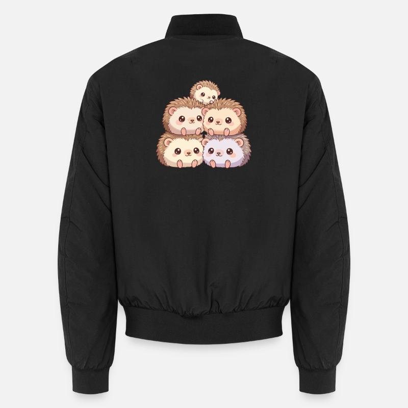 Cuddly hedgehog family - Unisex Bomber Jacket - black
