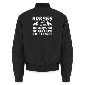 Horses like chocolates cant ́t have one - Unisex Bomber Jacket - black - Back - AI Model Male 185 light (185cm)