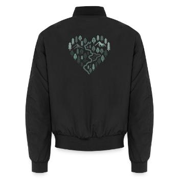 Wandern Herz - Waldlandschaft mit Fluss und Berg - Unisex Bomberjacke - Schwarz - Hinten - AI Model Male 185 light (185cm)