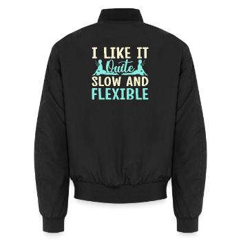 Yoga Like It Slow & Flexible Funny Yoga - Unisex Bomber Jacket - black - Back - AI Model Male 185 light (185cm)