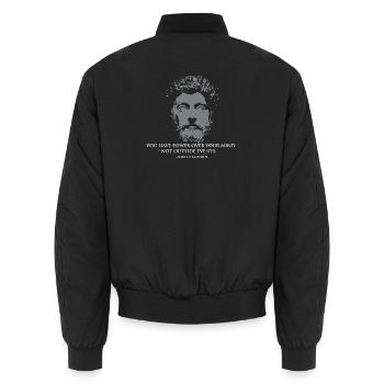 Steisches Zitat von Marcus Aurelius - Unisex Bomberjacke - Schwarz - Hinten - AI Model Male 185 light (185cm)