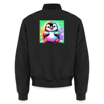 penguin - Unisex Bomber Jacket - black - Back - AI Model Male 185 light (185cm)