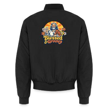 Groovy Jesus Peace - Unisex Bomber Jacket - black - Back - AI Model Male 185 light (185cm)