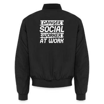 Social Worker Quote Danger Social Worker At Work - Unisex Bomberjacke - Schwarz - Hinten - AI Model Male 185 light (185cm)