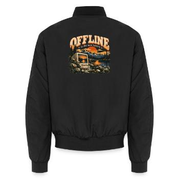 Offline ist der neue Luxus – Retro Natur & Digital - Unisex Bomberjacke - Schwarz - Hinten - AI Model Male 185 light (185cm)