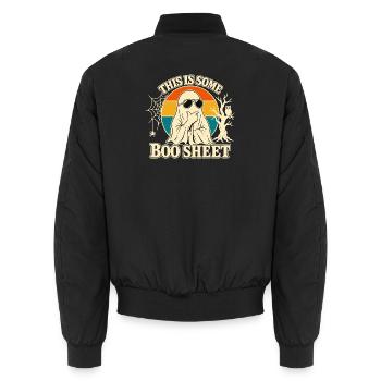 Das ist wirklich ein lustiges Retro-Geister-Halloween auf einem Boo Sheet. - Unisex Bomberjacke - Schwarz - Hinten - AI Model Male 185 light (185cm)
