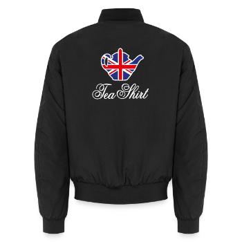 Tea Shirt Union Jack Flag Tea Word Game Britannique - Bomber unisexe - noir - Dos - AI Model Male 185 light (185cm)