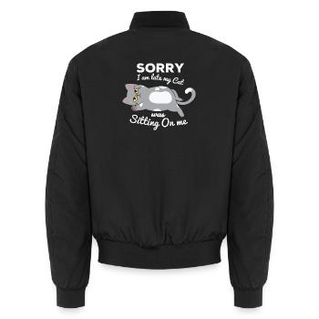 not in the morning, being late, missing the alarm clock - Unisex Bomber Jacket - black - Back - AI Model Male 185 light (185cm)