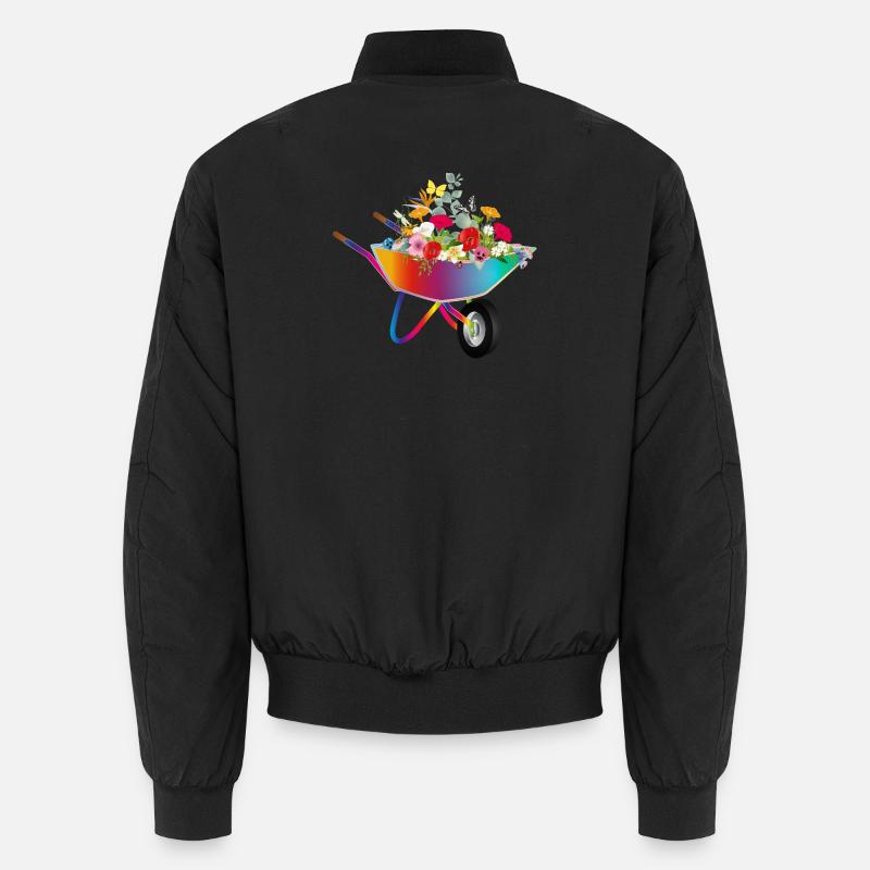 Bunte Schubkarre mit Blumenpracht Unisex Bomberjacke