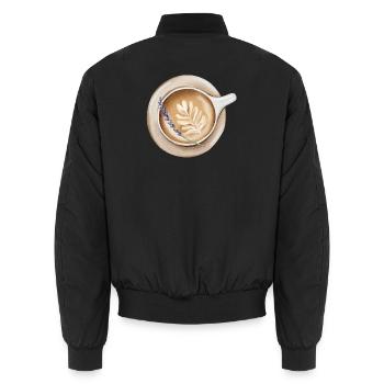 Cozy Lavender Latte Art Design - Unisex Bomber Jacket - black - Back - AI Model Male 185 light (185cm)