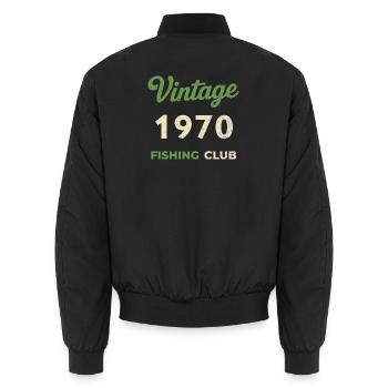Vintage 1970 – Fishing Club Retro Geburtsjahr - Unisex Bomberjacke - Schwarz - Hinten - AI Model Male 185 light (185cm)