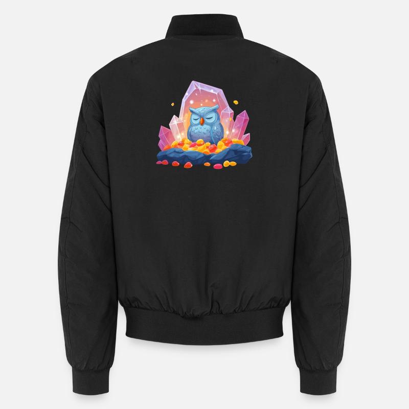 Meditating Owl Crystal Cave Unisex Bomber Jacket