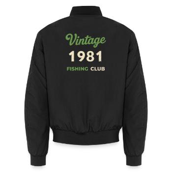 Vintage 1981 – Fishing Club Retro Birth Year - Unisex Bomber Jacket - black - Back - AI Model Male 185 light (185cm)