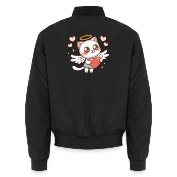Winged Angelica Cat and Heart - Unisex Bomber Jacket - black - Back - AI Model Male 185 light (185cm)