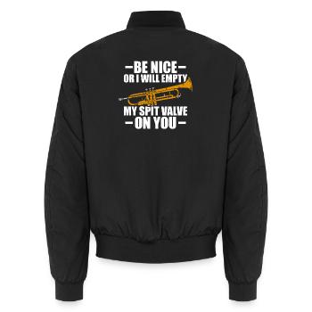Be nice or I'll empty Trompete Trompetenspieler - Unisex Bomberjacke - Schwarz - Hinten - AI Model Male 185 light (185cm)