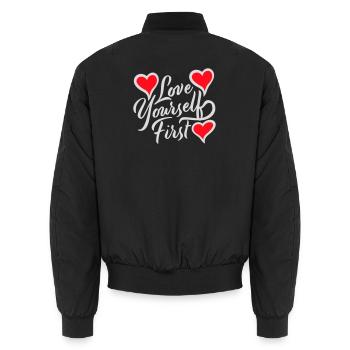 Love Yourself First Selbstliebe Selbstfürsorge - Unisex Bomberjacke - Schwarz - Hinten - AI Model Male 185 light (185cm)