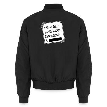 The Worst Thing About Censorship Is Lustig Ironie - Unisex Bomberjacke - Schwarz - Hinten - AI Model Male 185 light (185cm)