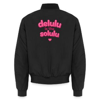 Delulu Pink Bubble Text - Unisex Bomberjacke - Schwarz - Hinten - AI Model Male 185 light (185cm)