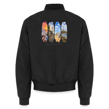 Uruguay Vacation Travel – South America Beach & Culture - Unisex Bomber Jacket - black - Back - AI Model Male 185 light (185cm)