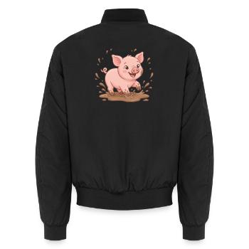 Matschspaß Schweinchen - Unisex Bomberjacke - Schwarz - Hinten - AI Model Male 185 light (185cm)