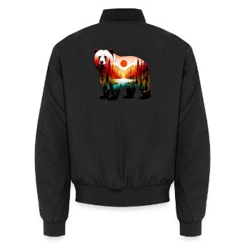 Geschmückter Bär mit Waldlandschaft bemalt - Unisex Bomberjacke - Schwarz - Hinten - AI Model Male 185 light (185cm)