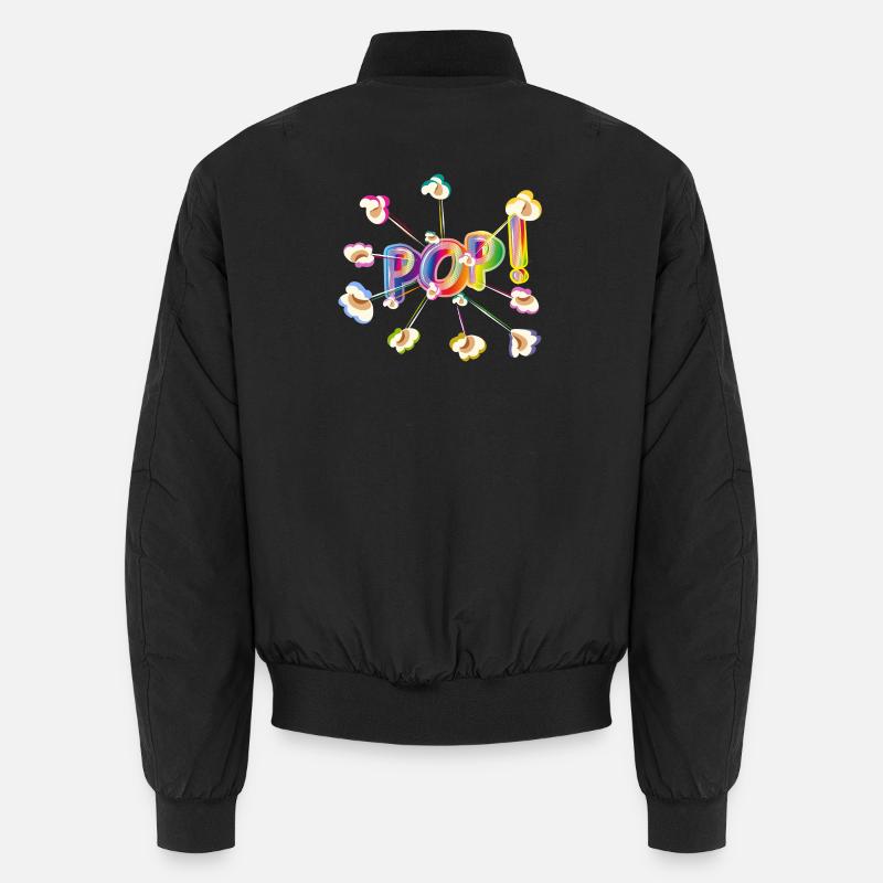 Knallige Pop Typografie mit buntem Popcorn-Design Unisex Bomberjacke