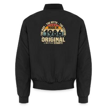 Vintage 1986 Born Original Birthday Gift - Unisex Bomber Jacket - black - Back - AI Model Male 185 light (185cm)