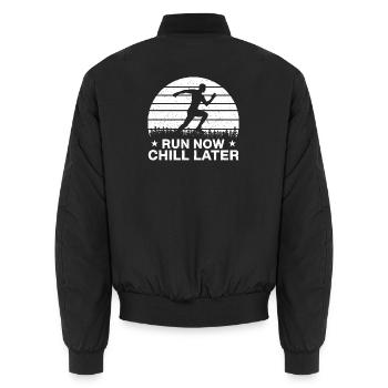 Marathon Running Course Maintenant Chill Plus tard Cadeau de course - Bomber unisexe - noir - Dos - AI Model Male 185 light (185cm)