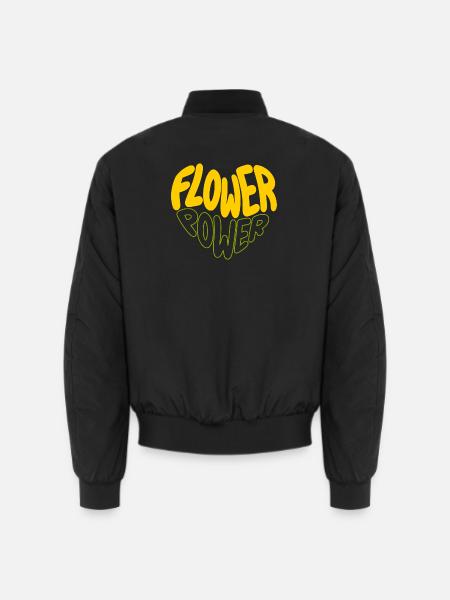 Flower Power Retro Print - Unisex Bomber Jacket - black