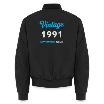 Vintage 1991 – Swimming Club Retro Geburtsjahr - Unisex Bomberjacke - Schwarz - Hinten - AI Model Male 185 light (185cm)
