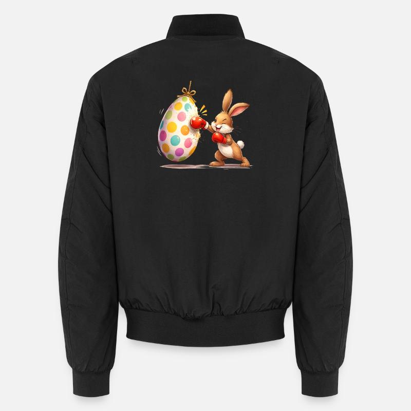 Boxender Osterhase mit Osterei-Boxsack  - Unisex Bomberjacke - Schwarz