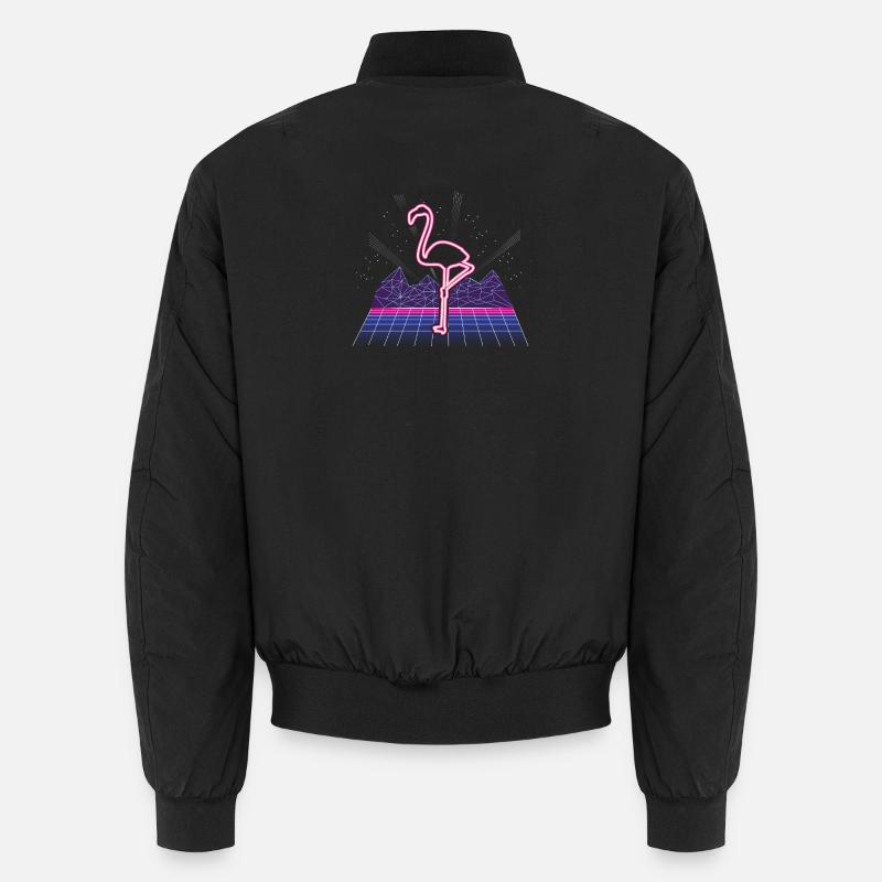 80s Synthwave Neon Flamingo Retro - Unisex Bomberjacke - Schwarz