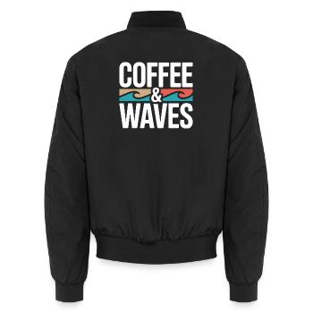 Vagues de café, surf, Plage de surfeurs de Café et Vagues - Bomber unisexe - noir - Dos - AI Model Male 185 light (185cm)