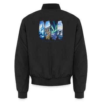 Greenland Holidays Travel – Arctic Nature & Culture - Unisex Bomber Jacket - black - Back - AI Model Male 185 light (185cm)