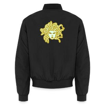 Medusa Kopf: Goldene Schlangen - Unisex Bomberjacke - Schwarz - Hinten - AI Model Male 185 light (185cm)